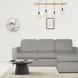 Ecksofa HOME AFFAIRE Visan Sofas Gr. B/H/T: 230cm x 84cm x 163cm, Cord, Recamiere rechts, grau (light grey) kompaktes Sofa mit Schlaffunktion und Bettkasten, im Cord-Bezug