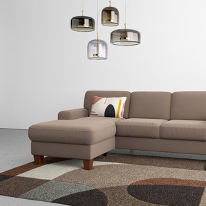 Ecksofa HOME AFFAIRE Vision L-Form Sofas Gr. B/H/T: 252 cm x 90 cm x 164 cm, Struktur weich, Recamiere links, ohne Bettfunktion-ohne Bettkasten, grau (taupe) mit Federkern, wahlweise Bettfunktion und Bettkasten