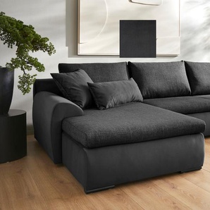 Ecksofa HOME AFFAIRE Win L-Form Sofas Gr. B/H/T: 285cm x 85cm x 176cm, Struktur-Samtvelours, Recamiere beidseitig montierbar, Ohne Bettfunktion und Bettkasten, schwarz-weiß (schwarz-weiß/schwarz) wahlweise mit Bettfunktion und Bettkasten