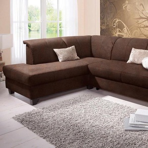 Ecksofa HOME AFFAIRE Yesterday L-Form Sofas Gr. B/H/T: 254cm x 80cm x 186cm, Microfaser MELROSE, Ottomane links, ohne Bettfunktion, braun (mocca) wahlweise mit Bettfunktion, auch in Cord