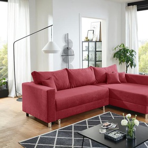 Ecksofa INOSIGN Anela L-Form Sofas Gr. B/H/T: 252cm x 89cm x 192cm, Luxus-Microfaser, Recamiere beidseitig montierbar, rot inklusive Bettfunktion, Bettkasten, loser Zier- und Rückenkissen