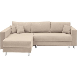 Ecksofa INOSIGN Anela L-Form Sofas Gr. B/H/T: 252cm x 89cm x 192cm, Struktur, Recamiere beidseitig montierbar, beige (creme) inklusive Bettfunktion, Bettkasten, loser Zier- und Rückenkissen