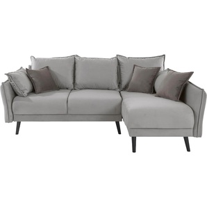 Ecksofa INOSIGN Asra L-Form Sofas Gr. B/H/T: 240cm x 95cm x 170cm, Samtvelours, Recamiere rechts, mit Bettfunktion-mit Bettkasten, grau (grau/anthrazit) incl. Bettfunktion und Bettkasten, Seitentasche im Armteil, Federkern