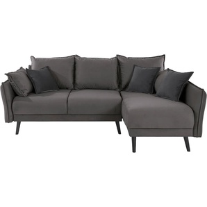 Ecksofa INOSIGN Asra L-Form Sofas Gr. B/H/T: 240cm x 95cm x 170cm, Samtvelours, Recamiere rechts, mit Bettfunktion-mit Bettkasten, schwarz (anthrazit/schwarz) incl. Bettfunktion und Bettkasten, Seitentasche im Armteil, Federkern