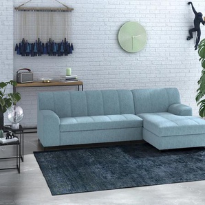 Ecksofa INOSIGN Balme L-Form Sofas Gr. B/H/T: 239cm x 75cm x 152cm, Luxus-Microfaser weich, Recamiere rechts, ohne Bettfunktion, blau (petrol) Inkl. Zierkissen, wahlweise mit Bettfunktion