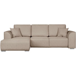 Ecksofa INOSIGN Beatrice L-Form Sofas Gr. B/H/T: 265cm x 86cm x 170cm, Material, Ottomane links, ohne Bettfunktion-ohne Bettkasten, grau (taupe) wahlweise auch mit Bettfunktion und Bettkasten