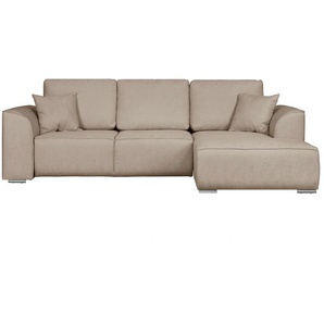 Ecksofa INOSIGN Beatrice L-Form Sofas Gr. B/H/T: 265cm x 86cm x 170cm, Material, Ottomane rechts, ohne Bettfunktion-ohne Bettkasten, grau (taupe) wahlweise auch mit Bettfunktion und Bettkasten