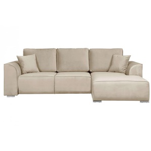 Ecksofa INOSIGN Beatrice L-Form Sofas Gr. B/H/T: 265cm x 86cm x 170cm, Samtoptik, Ottomane rechts, ohne Bettfunktion-ohne Bettkasten, beige (creme) wahlweise auch mit Bettfunktion und Bettkasten