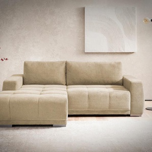 Ecksofa INOSIGN Bolero L-Form Sofas Gr. B/H/T: 241cm x 66cm x 165cm, Chenille-Struktur, Recamiere links, ohne Bettfunktion, beige (nature) mit edler Steppung, wahlweise Schlaffunktion & Bettkasten