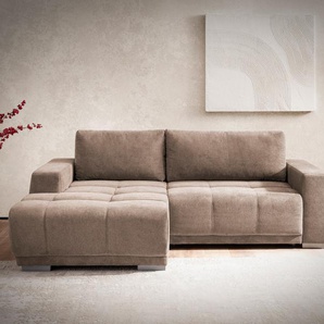 Ecksofa INOSIGN Bolero L-Form Sofas Gr. B/H/T: 241cm x 66cm x 165cm, Chenille-Struktur, Recamiere links, ohne Bettfunktion, grau (taupe) mit edler Steppung, wahlweise Schlaffunktion & Bettkasten