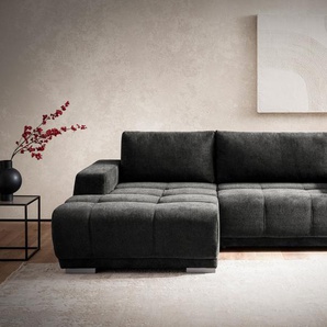 Ecksofa INOSIGN Bolero L-Form Sofas Gr. B/H/T: 241cm x 66cm x 165cm, Struktur fein, Recamiere links, mit Bettfunktion, schwarz mit edler Steppung, wahlweise Schlaffunktion & Bettkasten