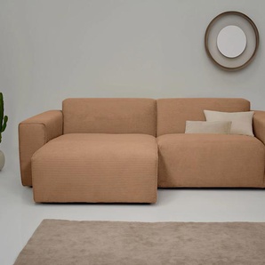 Ecksofa INOSIGN Clayton Sofas Gr. B/H/T: 247cm x 70cm x 141cm, Cord, Recamiere links, braun (light brown) in einem trendigen Cord-Bezug, verschiedene Kombinationen verfügbar