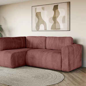 Ecksofa INOSIGN Ecksofa Zacharia wahlweise mit Bettfunktion, BxTxH 250x166x86 cm Sofas Gr. B/H/T: 250cm x 86cm x 166cm, Cord, Ottomane beidseitig montierbar, mit Bettfuntion und Bettkasten, rosa L-Form mit Wellenunterfederung, Recamiere beidseitig