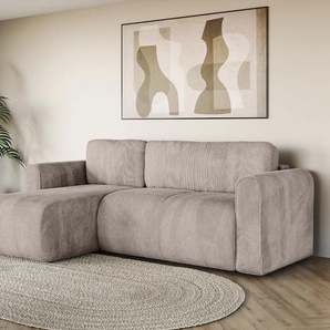 Ecksofa INOSIGN Ecksofa Zacharia wahlweise mit Bettfunktion, BxTxH 250x166x86 cm Sofas Gr. B/H/T: 250cm x 86cm x 166cm, Cord, Recamiere beidseitig montierbar, ohne Bettfunktion und Bettkasten, grau (taupe) L-Form mit Wellenunterfederung, Recamiere