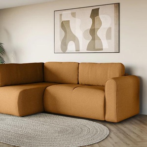 Ecksofa INOSIGN Ecksofa Zacharia wahlweise mit Bettfunktion, BxTxH 250x166x86 cm Sofas Gr. B/H/T: 250cm x 86cm x 166cm, Struktur, Ottomane beidseitig montierbar, mit Bettfuntion und Bettkasten, gelb L-Form mit Wellenunterfederung, Recamiere beidseitig