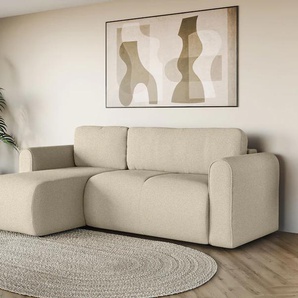 Ecksofa INOSIGN Ecksofa Zacharia wahlweise mit Bettfunktion, BxTxH 250x166x86 cm Sofas Gr. B/H/T: 250cm x 86cm x 166cm, Struktur, Recamiere beidseitig montierbar, mit Bettfuntion und Bettkasten, beige L-Form mit Wellenunterfederung, Recamiere beidseitig