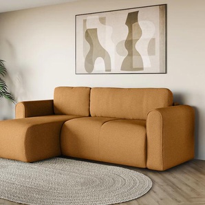 Ecksofa INOSIGN Ecksofa Zacharia wahlweise mit Bettfunktion, BxTxH 250x166x86 cm Sofas Gr. B/H/T: 250cm x 86cm x 166cm, Struktur, Recamiere beidseitig montierbar, mit Bettfuntion und Bettkasten, gelb L-Form mit Wellenunterfederung, Recamiere beidseitig