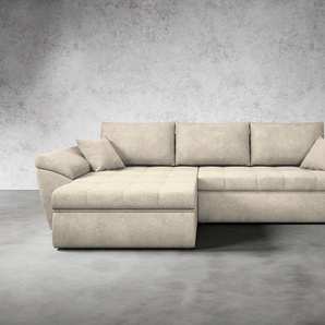 Ecksofa INOSIGN Eola Sofas Gr. B/H/T: 292cm x 88cm x 183cm, Microfaser, Recamiere links, beige mit Bettfunktion und Bettkasten