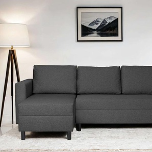 Ecksofa INOSIGN GLENOE Bettfunktion u. Bettkasten, Recamiere beidseitig montierbar, grau (anthrazit), B:230cm H:84,5cm T:134,5cm, 100% Polyester, Sofas, L-Form, B/H/T 230/135/84,5cm, Velvet & Struktur weich