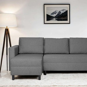 Ecksofa INOSIGN GLENOE Bettfunktion u. Bettkasten, Recamiere beidseitig montierbar, grau, B:230cm H:84,5cm T:134,5cm, 100% Polyester, Sofas, L-Form, B/H/T 230/135/84,5cm, Velvet & Struktur weich