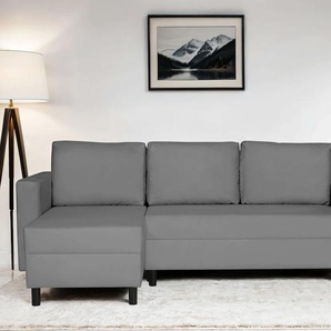 Ecksofa INOSIGN GLENOE Bettfunktion u. Bettkasten, Recamiere beidseitig montierbar, grau, B:230cm H:84,5cm T:134,5cm, 100% Polyester, Sofas, L-Form, B/H/T 230/135/84,5cm, Velvet & Struktur weich