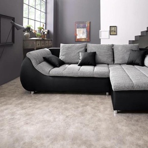 Ecksofa INOSIGN Imola L-Form Sofas Gr. B/H/T: 270cm x 90cm x 170cm, Microfaser PRIMABELLE-Struktur, Recamiere rechts, ohne Bettfunktion, schwarz (schwarz/weißgrau) wahlweise mit Bettfunktion