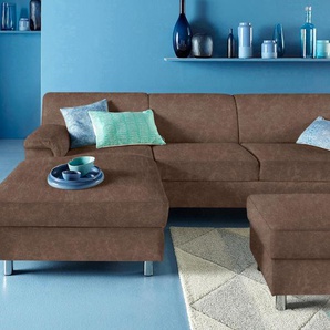 Ecksofa INOSIGN Jamie, L-Form Sofas Gr. B/H/T: 251cm x 72cm x 80cm, Microfaser PRIMABELLE, Recamiere links, mit Bettfunktion, braun wahlweise mit Bettfunktion