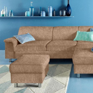 Ecksofa INOSIGN Jamie, L-Form Sofas Gr. B/H/T: 251cm x 72cm x 80cm, Microfaser PRIMABELLE, Recamiere rechts, ohne Bettfunktion, braun (café) wahlweise mit Bettfunktion