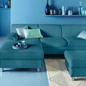 Ecksofa INOSIGN Jamie, L-Form Sofas Gr. B/H/T: 251cm x 72cm x 80cm, Struktur fein, Recamiere links, ohne Bettfunktion, blau (petrol) wahlweise mit Bettfunktion