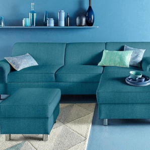 Ecksofa INOSIGN Jamie, L-Form Sofas Gr. B/H/T: 251cm x 72cm x 80cm, Struktur fein, Recamiere rechts, ohne Bettfunktion, blau (petrol) wahlweise mit Bettfunktion