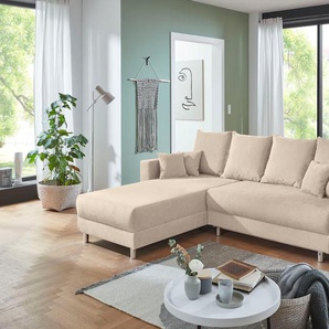 Ecksofa INOSIGN L-Form Sofas Gr. B/H/T: 252 cm x 95 cm x 192 cm, Struktur, Recamiere beidseitig montierbar, beige (creme) Ecksofas inklusive Bettfunktion, Bettkasten, loser Zier- und Rückenkissen