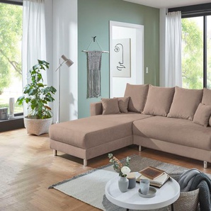 Ecksofa INOSIGN L-Form Sofas Gr. B/H/T: 252cm x 95cm x 192cm, Struktur, Recamiere beidseitig montierbar, beige (natur) inklusive Bettfunktion, Bettkasten, loser Zier- und Rückenkissen