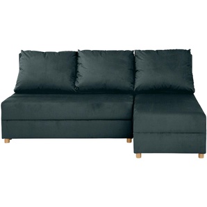 Ecksofa INOSIGN Mick L-Form Sofas Gr. B/H/T: 197cm x 90cm x 145cm, Luxus-Microfaser weich, mit Bettfunktion-mit Bettkasten, grün (dunkelgrün) Longchair linksrechts montierbar, wahlweise mit Bettfunktion