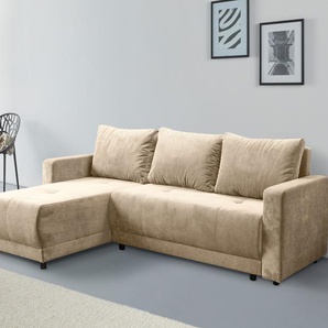 Ecksofa INOSIGN Navarra, Schlafsofa, 230cm, m. Bettfunktion (115/200cm) und Bettkasten Sofas Gr. B/H/T: 230cm x 83cm x 155cm, Cord, Recamiere beidseitig montierbar, beige Recamiere beidseitig montierbar, in Cord