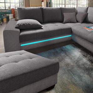 Ecksofa INOSIGN Nikita II, L-Form Sofas Gr. B/H/T: 240cm x 86cm x 190cm, Microfaser PRIMABELLE-Struktur, Ottomane rechts, belastbar bis 100kg-mit RGB-LED-Beleuchtung, grau (anthrazit/dunkelgrau) Wahlweise mit Kaltschaum, EasyBett, Bettkasten Bestseller