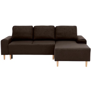 Ecksofa INOSIGN Samu L-Form Sofas Gr. B/H/T: 235cm x 93cm x 160cm, Microfaser PRIMABELLE, Recamiere rechts, mit Bettfunktion-mit Bettkasten, braun (dunkelbraun) wahlweise mit Bettfunktion und Bettkasten