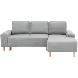 Ecksofa INOSIGN Samu L-Form Sofas Gr. B/H/T: 235cm x 93cm x 160cm, Samtoptik, Recamiere rechts, mit Bettfunktion-mit Bettkasten, grau (hellgrau) wahlweise mit Bettfunktion und Bettkasten