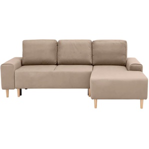 Ecksofa INOSIGN Samu L-Form Sofas Gr. B/H/T: 235cm x 93cm x 160cm, Samtoptik, Recamiere rechts, ohne Bettfunktion-ohne Bettkasten, beige wahlweise mit Bettfunktion und Bettkasten