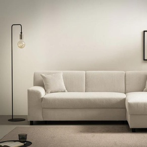 Ecksofa INOSIGN Turah 2, L-Form, in Cord u. wasserabweisender Microfaser, Federkern Sofas Gr. B/H/T: 241cm x 79cm x 146cm, Cord, Recamiere rechts, mit Bettfunktion, beige (creme) BTH: 24114679 cm, incl. Zierkissen, wahlweise mit Bettfunktion