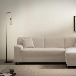 Ecksofa INOSIGN Turah 2, L-Form, in Cord u. wasserabweisender Microfaser, Federkern Sofas Gr. B/H/T: 241cm x 79cm x 146cm, Cord, Recamiere rechts, mit Bettfunktion, beige (natur) BTH: 24114679 cm, incl. Zierkissen, wahlweise mit Bettfunktion