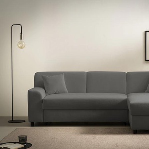 Ecksofa INOSIGN Turah 2, L-Form, in Cord u. wasserabweisender Microfaser, Federkern Sofas Gr. B/H/T: 241cm x 79cm x 146cm, Luxus-Microfaser flauschig, Recamiere rechts, mit Bettfunktion, grau (dunkelgrau) BTH: 24114679 cm, incl. Zierkissen, wahlweise mit