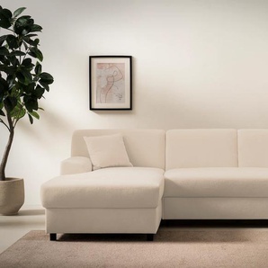 Ecksofa INOSIGN Turah 2, L-Form, in Cord u. wasserabweisender Microfaser, Federkern Sofas Gr. B/H/T: 241cm x 79cm x 146cm, Luxus-Microfaser flauschig, Recamiere links, mit Bettfunktion, beige BTH: 24114679 cm, incl. Zierkissen, wahlweise mit Bettfunktion