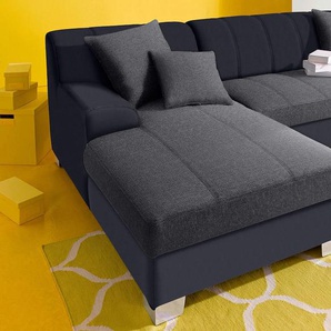 Ecksofa INOSIGN Turah incl. Zierkissen, moderne Steppung, auch in Leder Sofas Gr. B/H/T: 239cm x 75cm x 82cm, Kunstleder SOFTLUX-Struktur, Recamiere links, mit Bettfunktion, schwarz (schwarz/schlamm) wahlweise mit Bettfunktion, Schlafsofa, BTH: 23915275