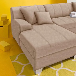 Ecksofa INOSIGN Turah incl. Zierkissen, moderne Steppung, auch in Leder Sofas Gr. B/H/T: 239cm x 75cm x 82cm, Microfaser PRIMABELLE, Recamiere links, mit Bettfunktion, beige (natur) wahlweise mit Bettfunktion, Schlafsofa, BTH: 23915275 cm, L-Form