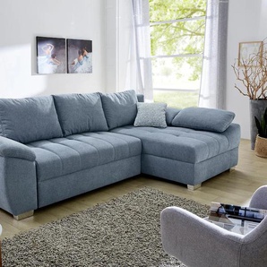 Ecksofa JOCKENHÖFER GRUPPE Alster L-Form Sofas Gr. B/H/T: 268cm x 76cm x 161cm, Luxus-Microfaser, Ottomane beidseitig montierbar, mit Bettfunktion-mit Bettkasten, blau (aquablau) mit Bettfunktion und Bettkasten, Ottomane links oder rechts montierbar