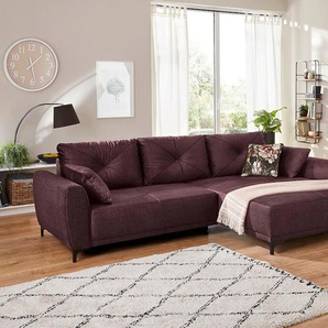 Ecksofa JOCKENHÖFER GRUPPE Aviano L-Form Sofas Gr. B/T: 275cm x 103cm, Ottomane beidseitig montierbar, lila (aubergine) inkl. praktischer Bettfunktion, StauraumBettkasten, Wellenfederung