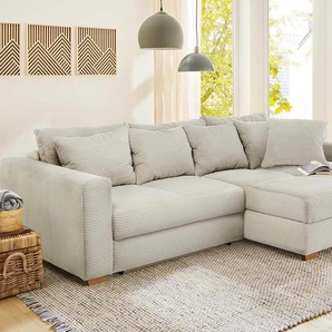 Ecksofa JOCKENHÖFER GRUPPE Kampen L-Form Sofas Gr. B/T: 288 cm x 130 cm, Cord, Ottomane beidseitig montierbar, grau (grau, beige) Bettfunktion, Federkern, Bettkasten, Ottomane links oder rechts Bestseller