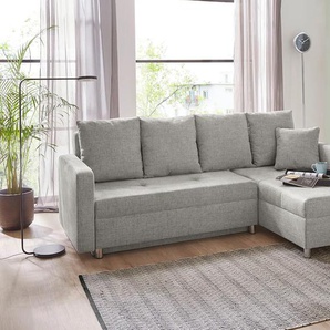 Ecksofa JOCKENHÖFER GRUPPE Kappeln L-Form Sofas Gr. B/T: 228cm x 90cm, Feinstruktur, Ottomane beidseitig montierbar, grau (hellgrau) inklusive Bettfunktion, Bettkasten, Ottomane links oder rechts