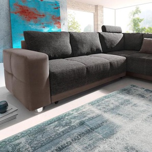 Ecksofa JOCKENHÖFER GRUPPE Orlando L-Form Sofas Gr. B/H/T: 257cm x 82cm x 215cm, Kunstleder SOFTLUX-Struktur, Ottomane beidseitig montierbar, mit 1 Kopfstütze, braun mit Bettfunktion, Bettkasten und Federkern, 1 oder 3 Kopfstützen