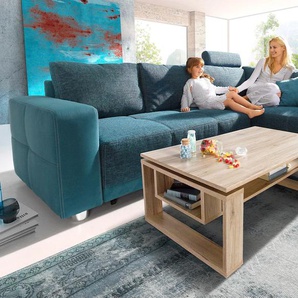 Ecksofa JOCKENHÖFER GRUPPE Orlando L-Form Sofas Gr. B/H/T: 257cm x 82cm x 215cm, Luxus-Microfaser ALCATOP-Struktur, Ottomane beidseitig montierbar, mit 1 Kopfstütze, blau (petrol) mit Bettfunktion, Bettkasten und Federkern, 1 oder 3 Kopfstützen